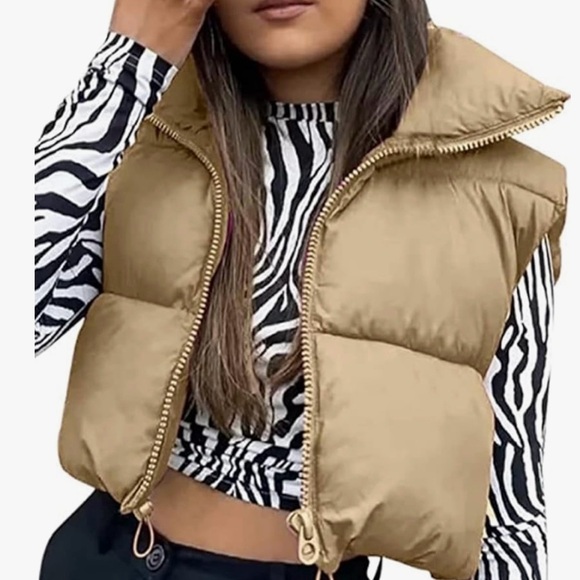 Tan Cropped puffer vest - Picture 2 of 3